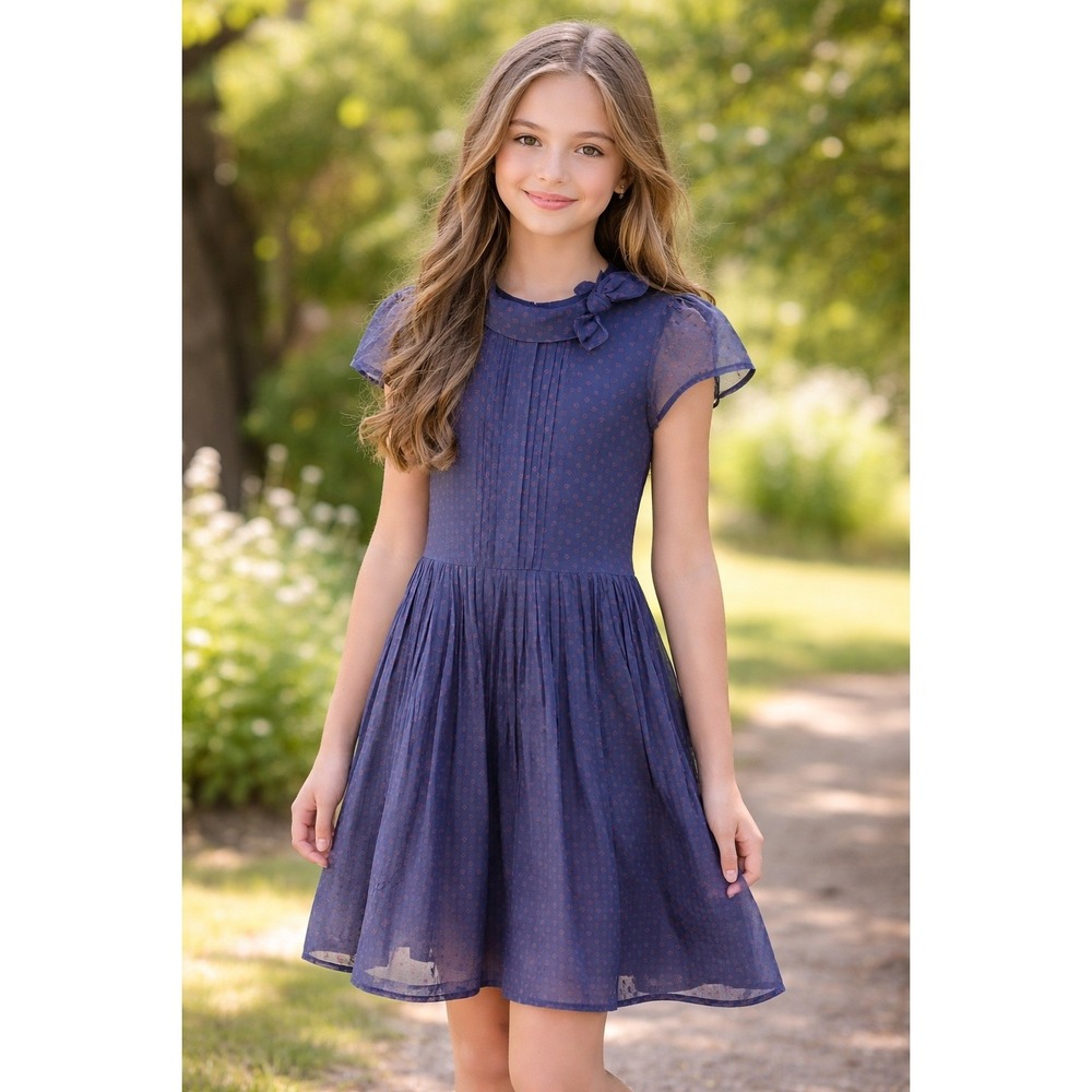 Gucci Kids Navy Blue Red Heart GG Monogram Cotton Dress Peter Pan Collar Size 12
